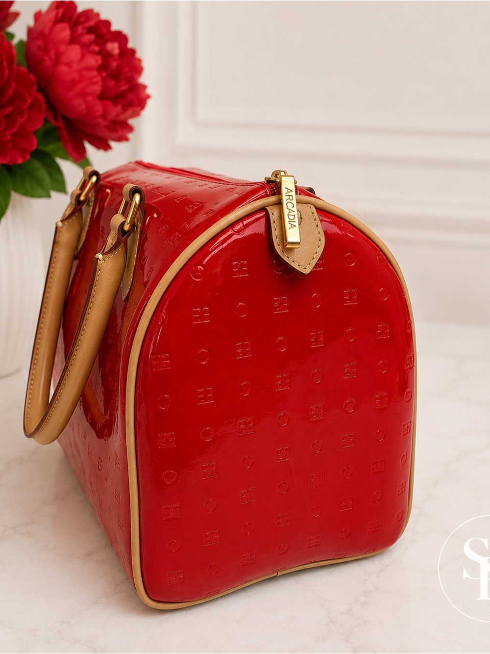 Arcadia Italy Red Patent Leather Speedy Boston Bag | Made in Italy Crossbody - Picture 4 of 10